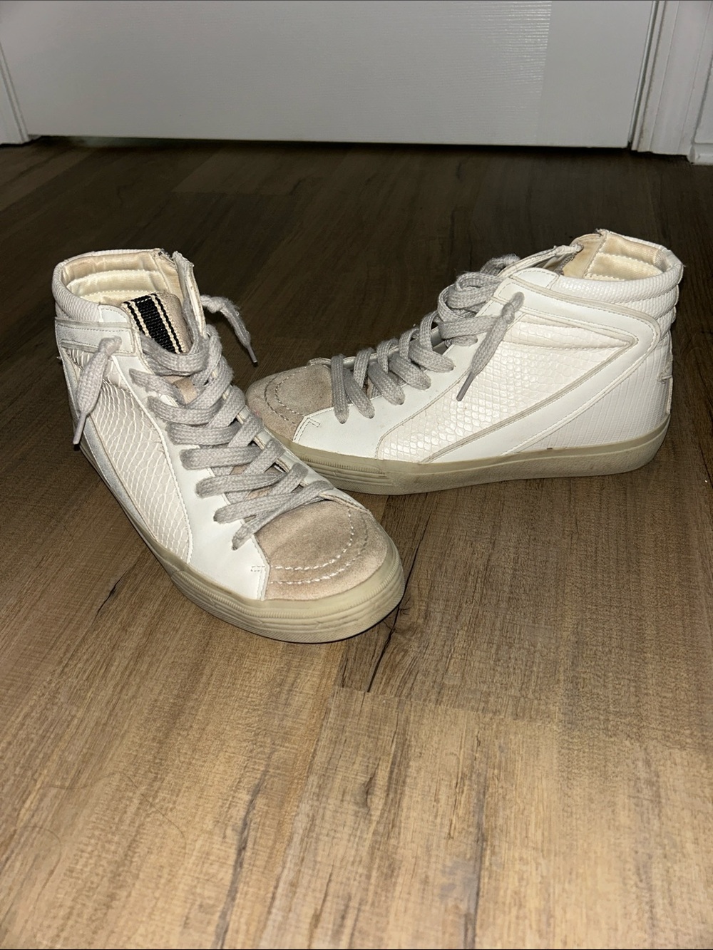 ShuShop White and Beige High-Top Women's Sneakers